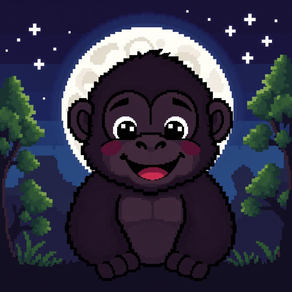 A pixel art image of a cute gorilla with a friendly and playful expression