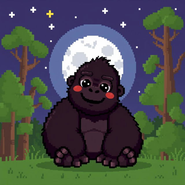 A pixel art image of a cute gorilla with a friendly and playful expression