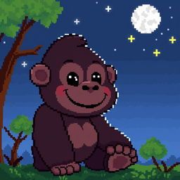 A pixel art image of a cute gorilla with a friendly and playful expression