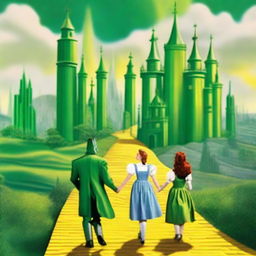 A vibrant scene featuring the Emerald City from the Wizard of Oz