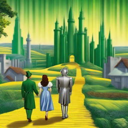 A vibrant scene featuring the Emerald City from the Wizard of Oz