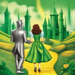 A vibrant scene featuring the Emerald City from the Wizard of Oz