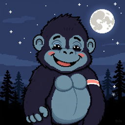 A pixel art image of a cute gorilla with a friendly and playful expression, but with a visible injury, such as a bandage on its arm or a small cut