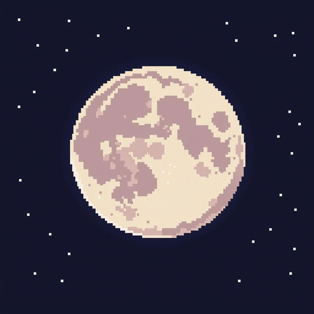 A pixel art image of a full moon, shining brightly in the night sky