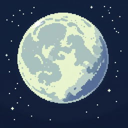 A pixel art image of a full moon, shining brightly in the night sky