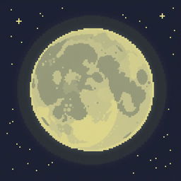 A pixel art image of a full moon, shining brightly in the night sky