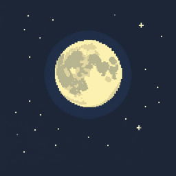 A pixel art image of a full moon, shining brightly in the night sky