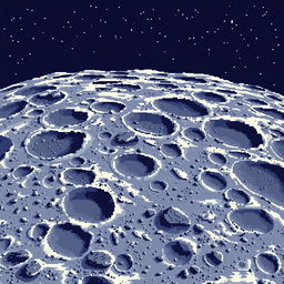 A pixel art image depicting the surface of the moon