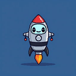 A pixel art image of an anthropomorphic rocket