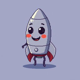 A pixel art image of an anthropomorphic rocket