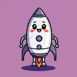 A pixel art image of an anthropomorphic rocket