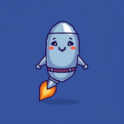 A pixel art image of an anthropomorphic rocket