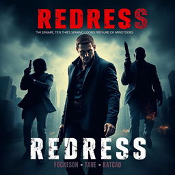 Create an espionage action thriller movie poster for a film titled 'Redress'