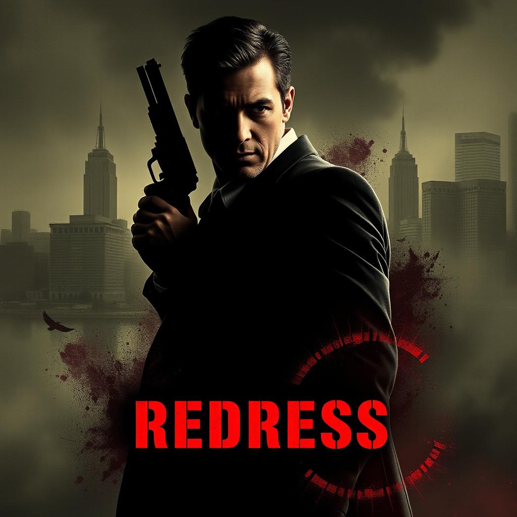 Create an espionage action thriller movie poster for a film titled 'Redress'