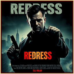 Create an espionage action thriller movie poster for a film titled 'Redress'