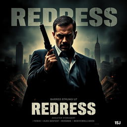 Create an espionage action thriller movie poster for a film titled 'Redress'