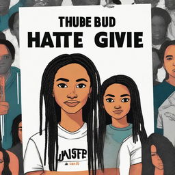 Create a movie poster for 'The Hate U Give' featuring Starr with braids in the middle in a close-up shot