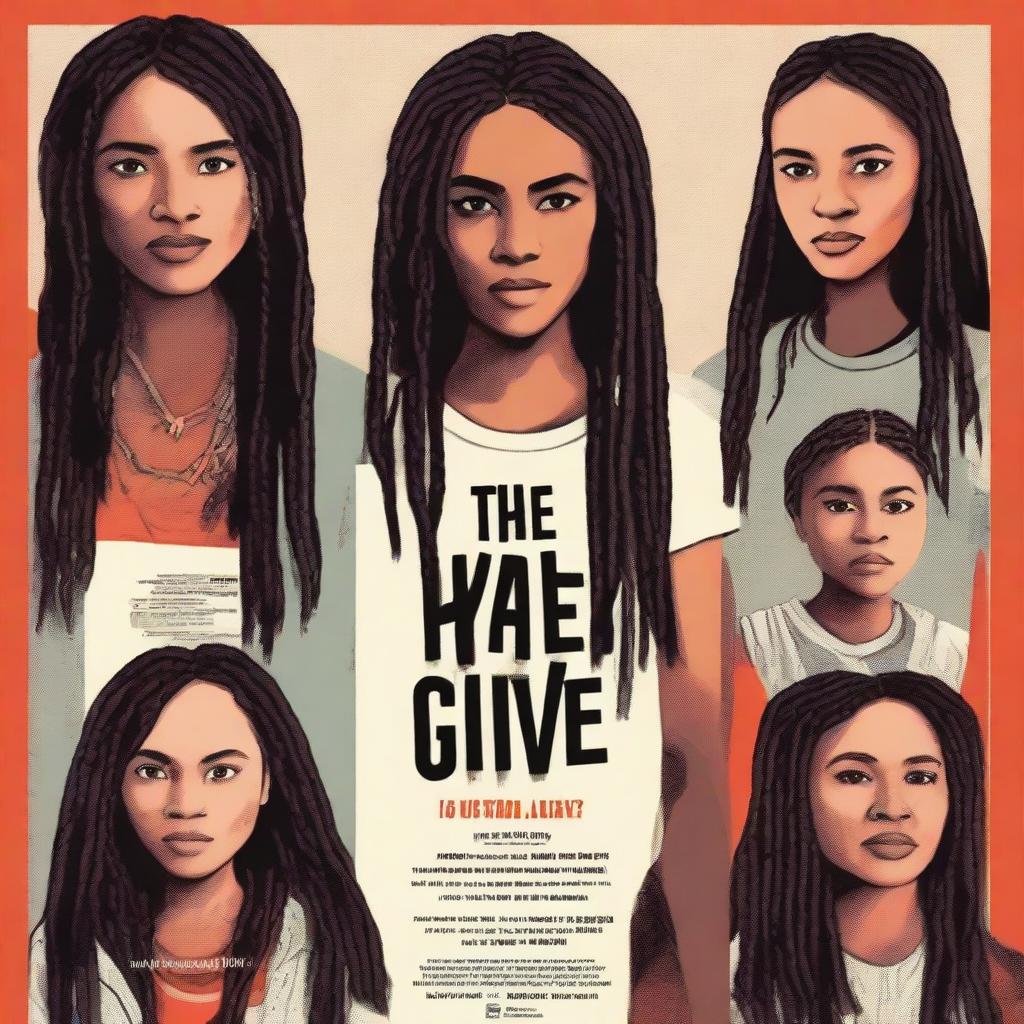 Create a movie poster for 'The Hate U Give' featuring Starr with braids in the middle in a close-up shot