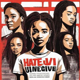 Create a movie poster for 'The Hate U Give' featuring Starr with braids in the middle in a close-up shot