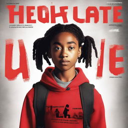 A movie poster for 'The Hate U Give' featuring Starr, a black girl with braids resembling Amandla Stenberg, wearing a red top or hoodie and a backpack