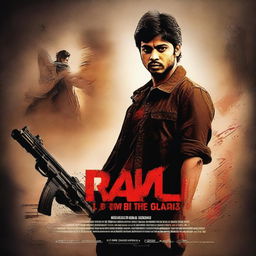 Create a thriller action movie poster for a film about a 24-year-old boy working for RAW in India