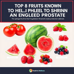 Create an informative and visually appealing image showcasing the top 8 fruits known to help shrink an enlarged prostate