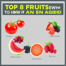 Create an informative and visually appealing image showcasing the top 8 fruits known to help shrink an enlarged prostate