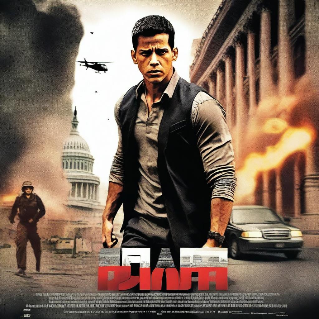 Create a thriller action movie poster inspired by the movies 'Taken' and 'White House Down