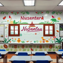 Create a classroom design with a Nusantara theme, featuring traditional Indonesian elements