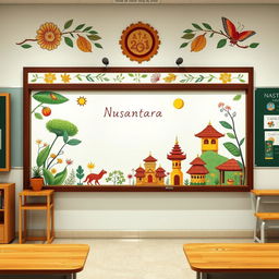 Create a classroom design with a Nusantara theme, featuring traditional Indonesian elements