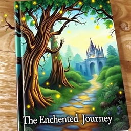 A beautifully illustrated book cover featuring a magical forest with towering ancient trees, glowing fireflies, and a mysterious path leading to an enchanted castle