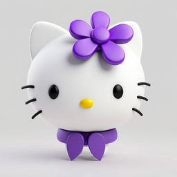 Create a 3D hyper-realistic image of Hello Kitty wearing a purple bow