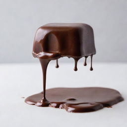 A succulent chocolate marshmallow with rich, glossy chocolate sauce dripping over its edges onto a white surface