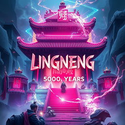 Create a book cover for 'Lingneng 5000 Years' with a cyber-xianxia style