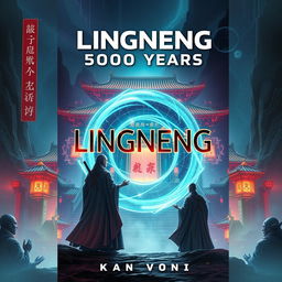 Create a book cover for 'Lingneng 5000 Years' with a cyber-xianxia style