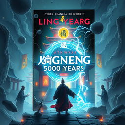 Create a book cover for 'Lingneng 5000 Years' with a cyber-xianxia style