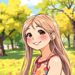 A detailed illustration of a young girl with a cheerful smile