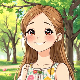 A detailed illustration of a young girl with a cheerful smile