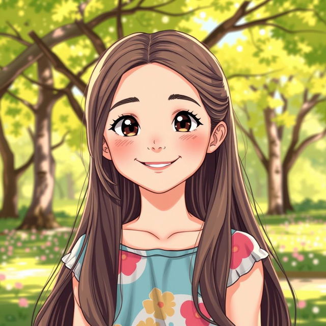 A detailed illustration of a young girl with a cheerful smile