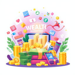 A vibrant and dynamic illustration showcasing the concept of wealth through marketing