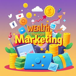 A vibrant and dynamic illustration showcasing the concept of wealth through marketing