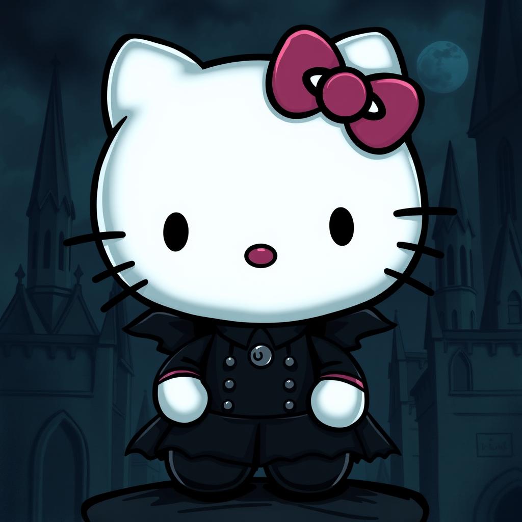 Create an image of Hello Kitty in a goth style