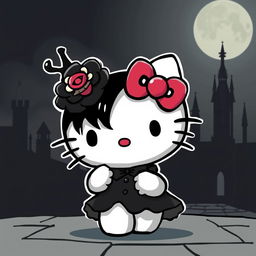 Create an image of Hello Kitty in a goth style