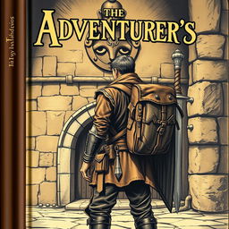 An old fantasy novel cover featuring an adventurer standing in front of the adventurer's guild