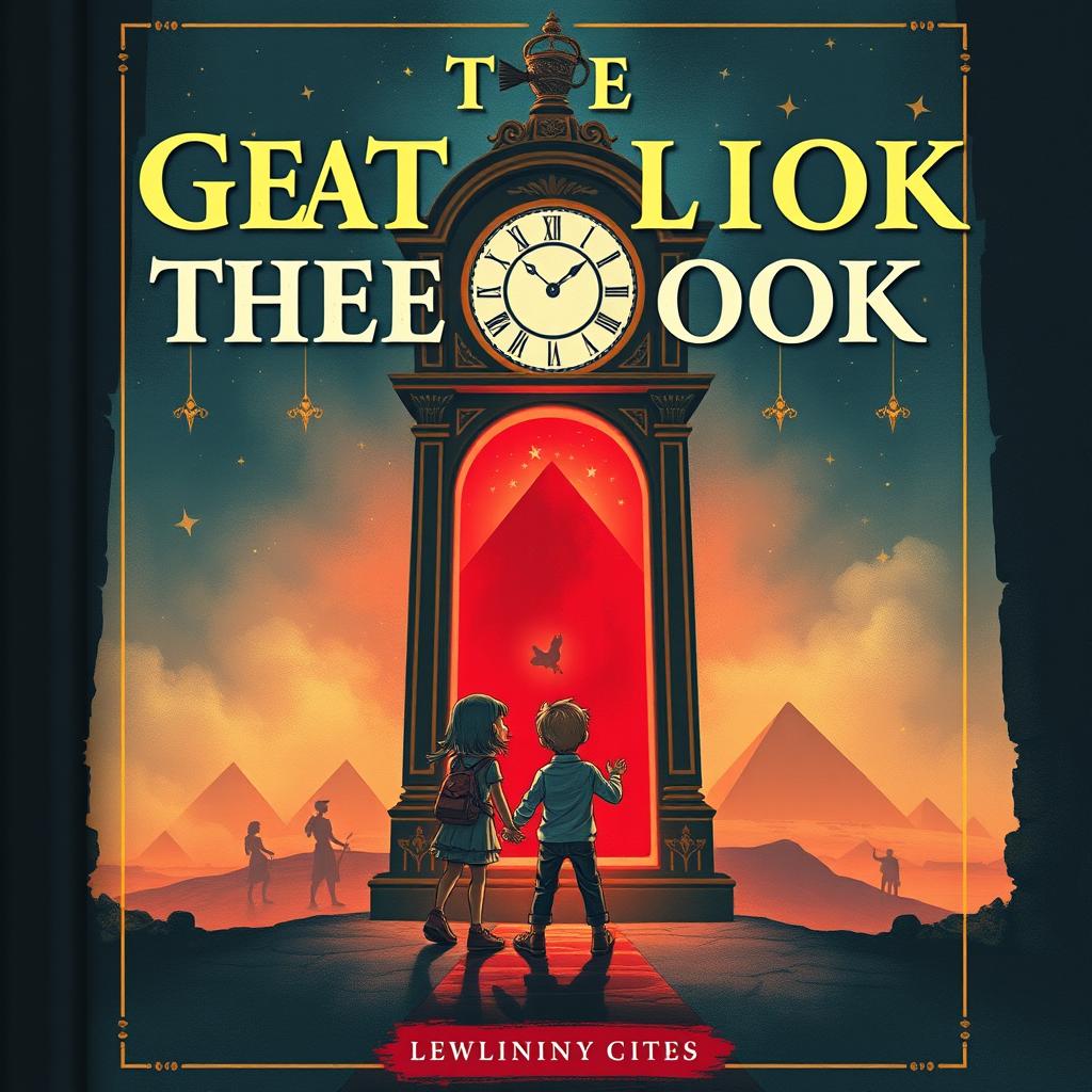 Create a book cover featuring a key and a grandfather clock