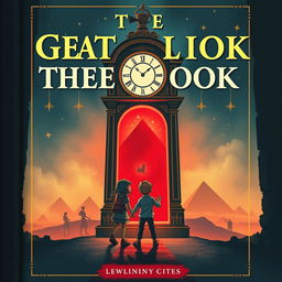 Create a book cover featuring a key and a grandfather clock