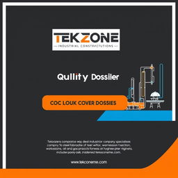 Create a cover page for a Quality Dossier for Tekzone Industrial Constructions, a steel fabrication company specializing in the oil and gas sector, warehouse conversions to factories, and hygiene piping works