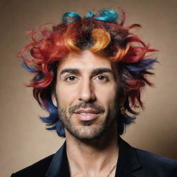 A humorous depiction of Spanish singer-songwriter Melendi, donning a whimsical wig