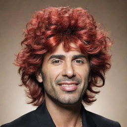 A humorous depiction of Spanish singer-songwriter Melendi, donning a whimsical wig