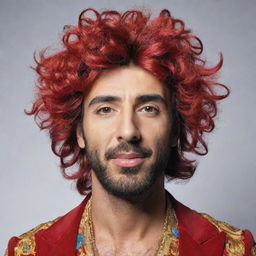 A humorous depiction of Spanish singer-songwriter Melendi, donning a whimsical wig